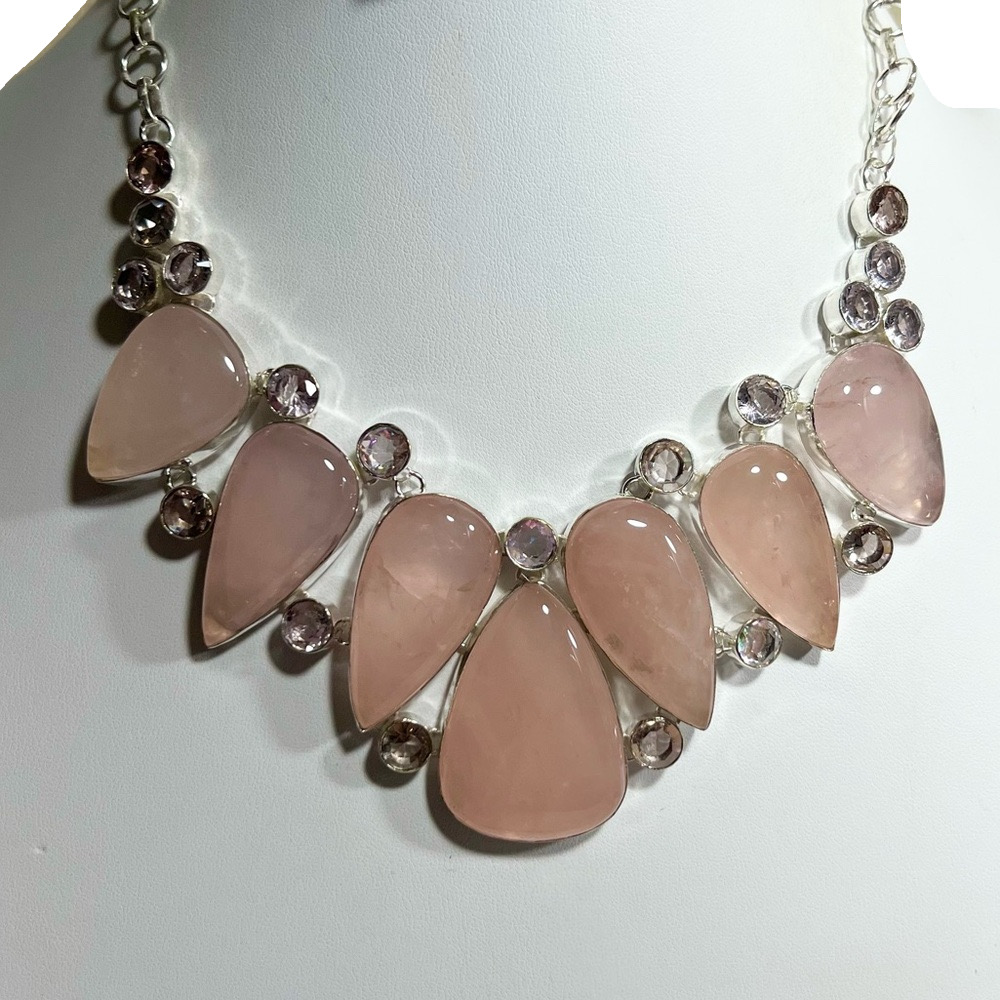Rose Quartz 925 Large Gemstone Necklace